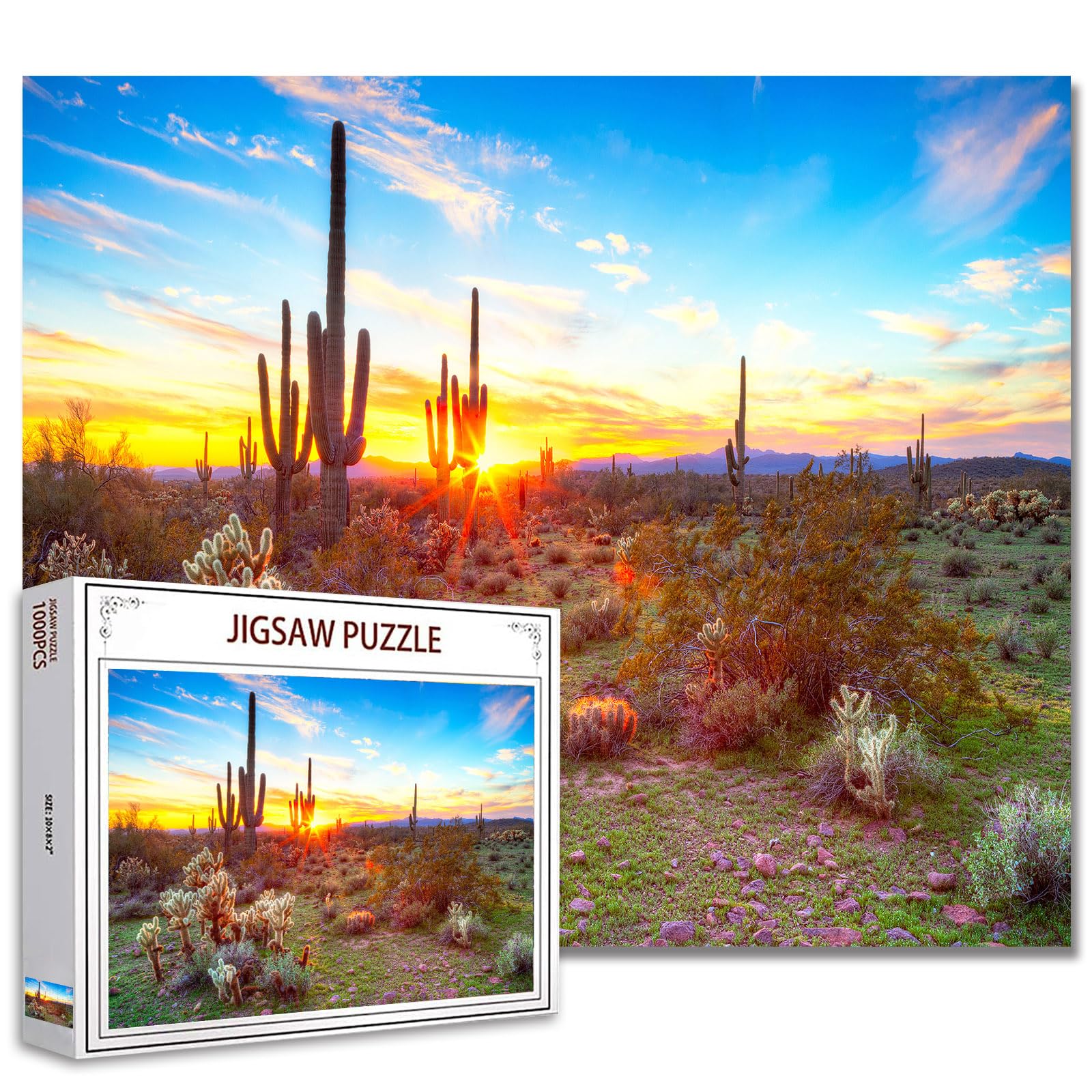 Tucocoo Arizona Desert Art Jigsaw Puzzle 1000 Pieces Puzzles for Adults, Saguaro Cacti Natural Plants Landscape Jigsaw Puzzles for Challenging Family Activity Games DIY Puzzle for Home Decor Gifts