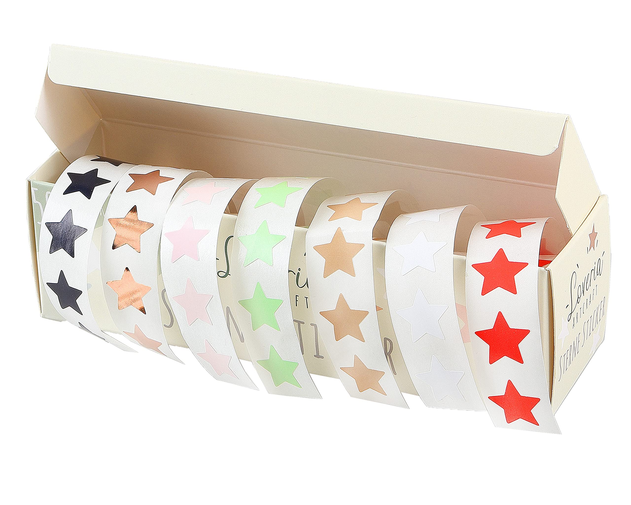 500 pegatinas de estrellas en 7 colores diferentes, corazón aprox. 1,5 cm, blanco, topo, salvia, rosa metálico, rosa, rojo corazón, negro, 72 unidades