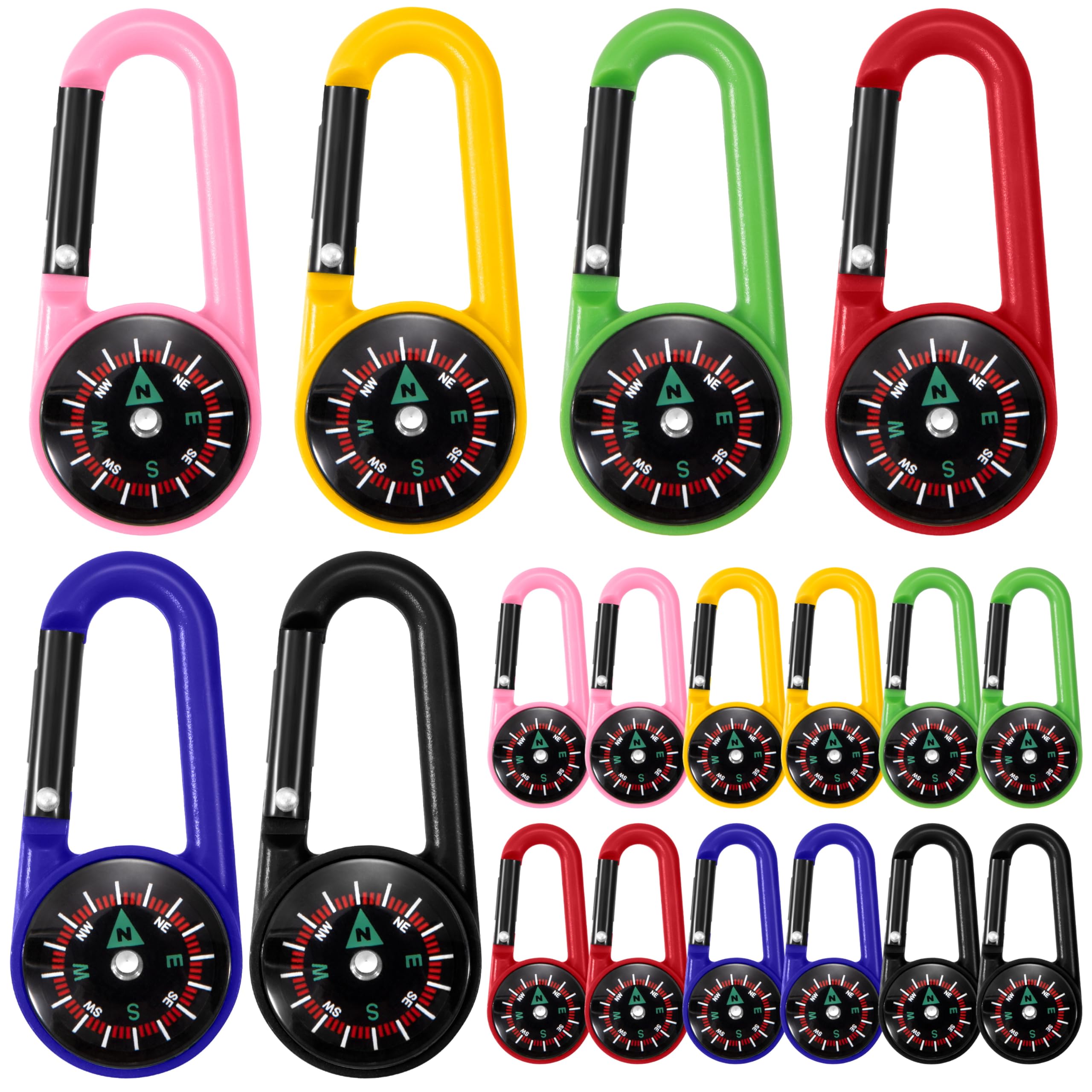 Boussole Portable avec Mousqueton - 6 Couleurs, 18 Pièces - Randonnée, Camping, Extérieur - ABS, Bxznz01_6c_18