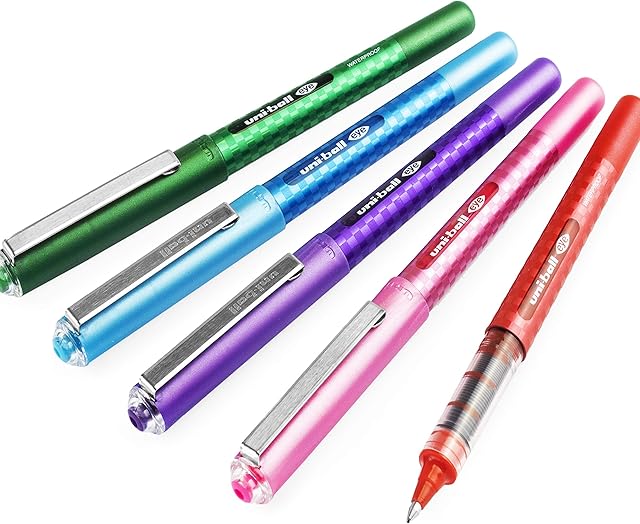 uni-ball Eye UB-157D Designer Liquid Ink Rollerball Pen  0.7mm Nib  Red, Pink, Green, Light Blue, Violet - Pack of 5