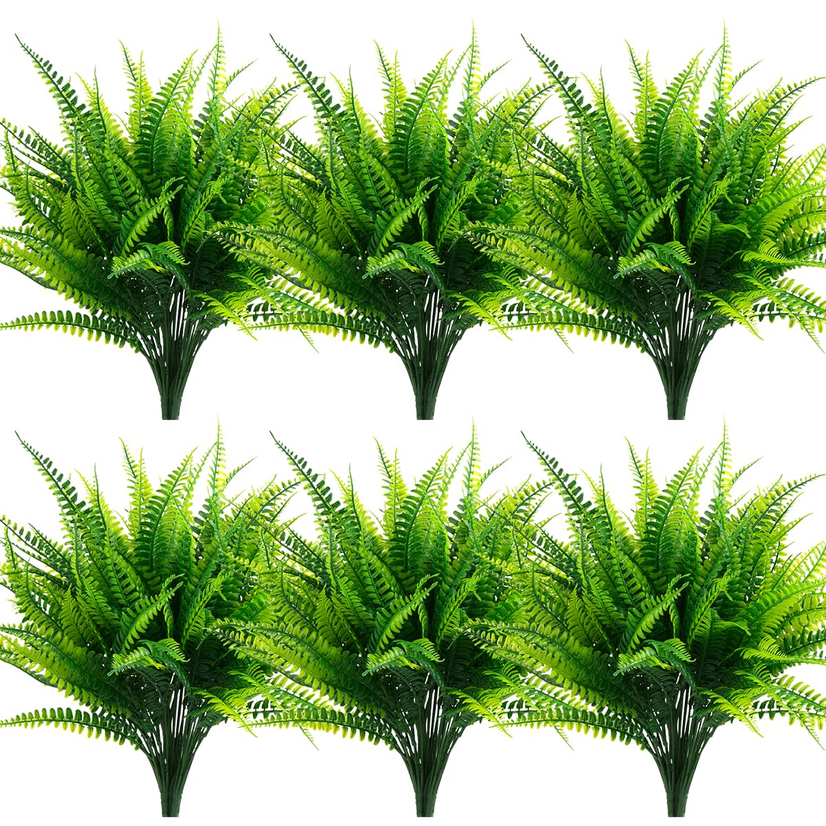 Momkids 10 Bunches Artificial Ferns for Outdoors Fake Boston Fern Greenery Plants UV Resistant No Fade Faux Plastic Plants Shrubs for Garden Front Porch Window Box Outdoor Decoration