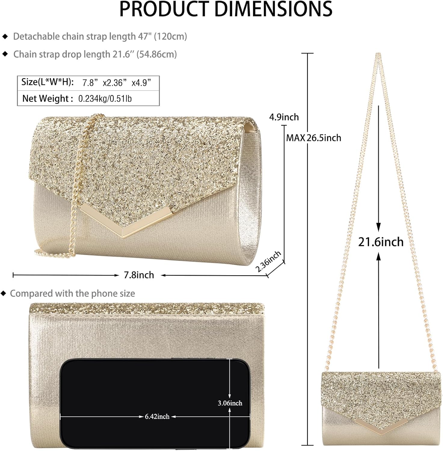 Glitter Clutch Purse for Women - Sparkly Evening Bag Envelope Handbags for Party, Wedding, Prom - Image 4