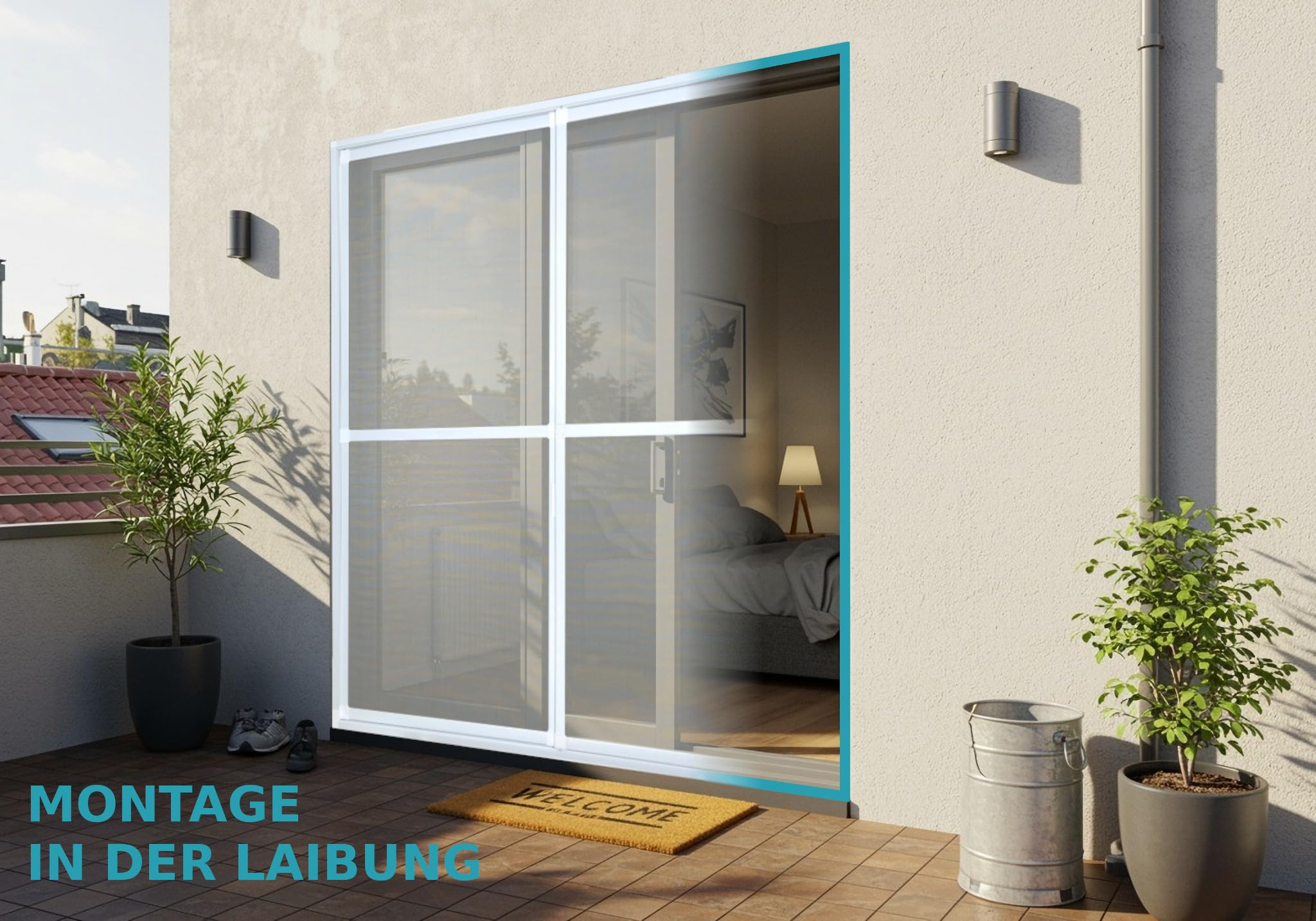 APANA Fliegengitter Schiebetür 240x240 cm – Insektenschutz Balkontür & Terrassentür ohne Bohren, zuschneidbar für Doppeltür, Aluminium Rahmen & Fiberglas Gewebe, stabil & langlebig Braun