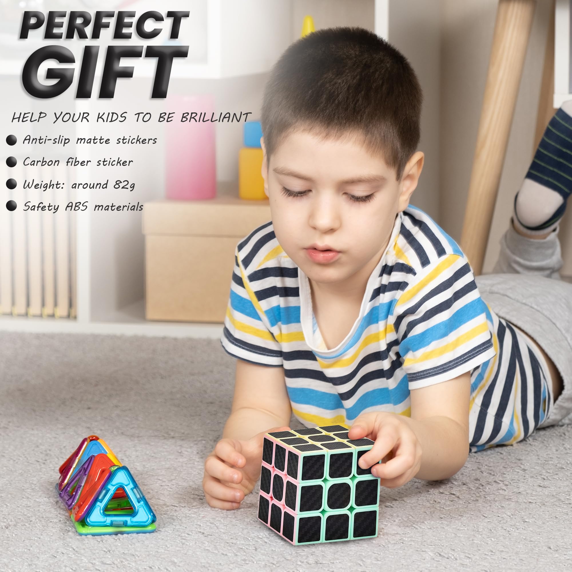 CREADY® Kostka Magiczna 3x3 Speed Cube, Wytrzymała Układanka Edukacyjna dla Dzieci i Dorosłych, Regulowane Napięcie, Naklejki z Włókna Węglowego, 5,5 cm, Ciemny Jasny