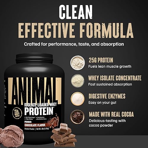 Vista 32 de Animal Whey Polvo de proteína aislada de suero de leche, para recuperarse después del entrenamiento, baja en azúcares sumamente digerible, sabor