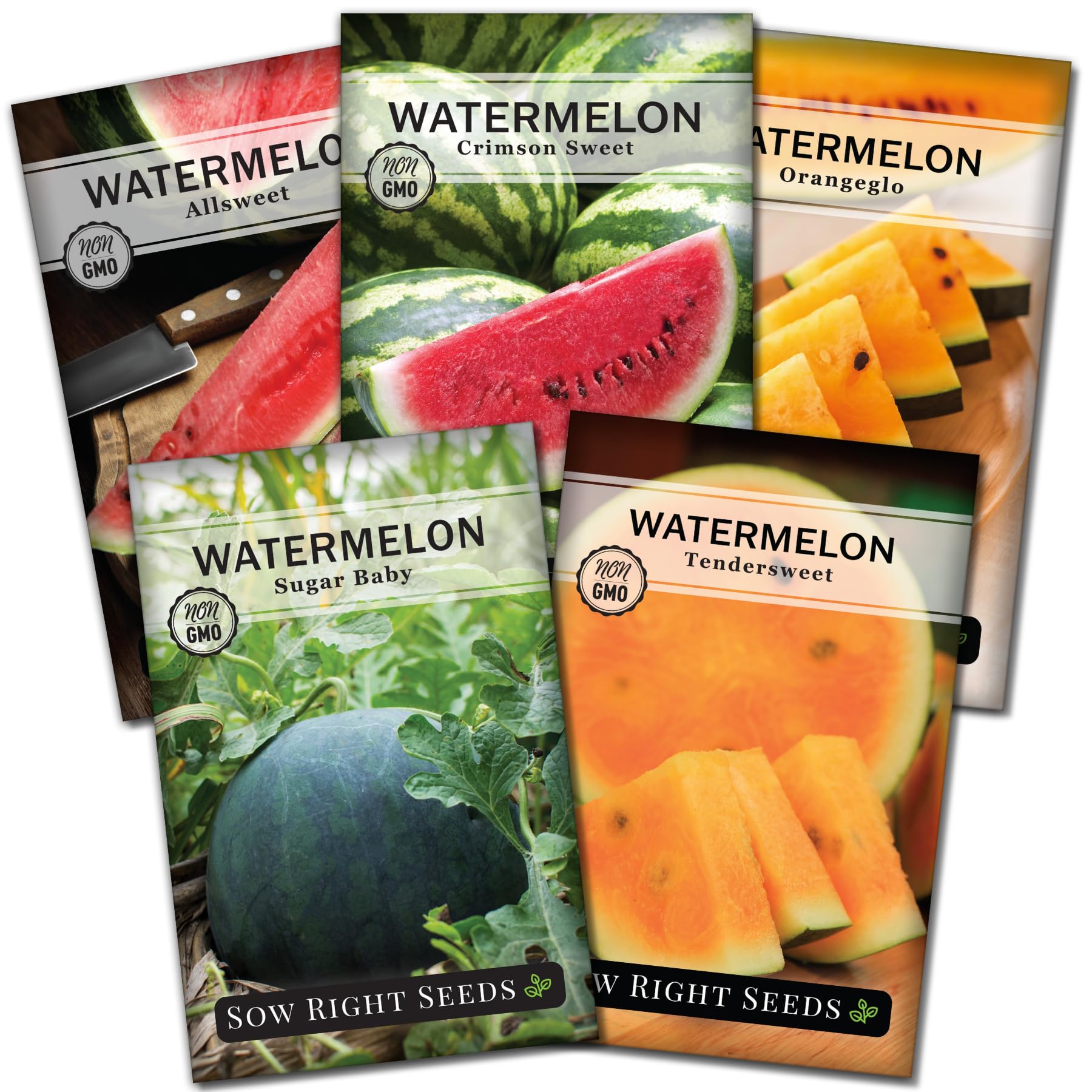 Sow Right Seeds - Watermelon Fruit Seeds Collection for Planting - Crimson Sweet, Allsweet, Sugar Baby, Tendersweet, and Orangeglo Melons - Non-GMO Heirloom Seeds to Plant a Home Vegetable Garden