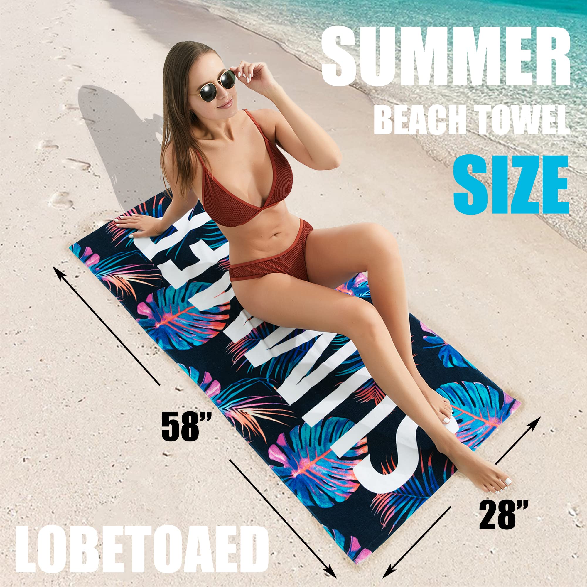 LOBETOAED Beach Towel For Adults – Thick 100% Cotton Quick-Dry Bath Sheet With Palm Leaves Pattern – Perfect For Pool, Travel & Camping