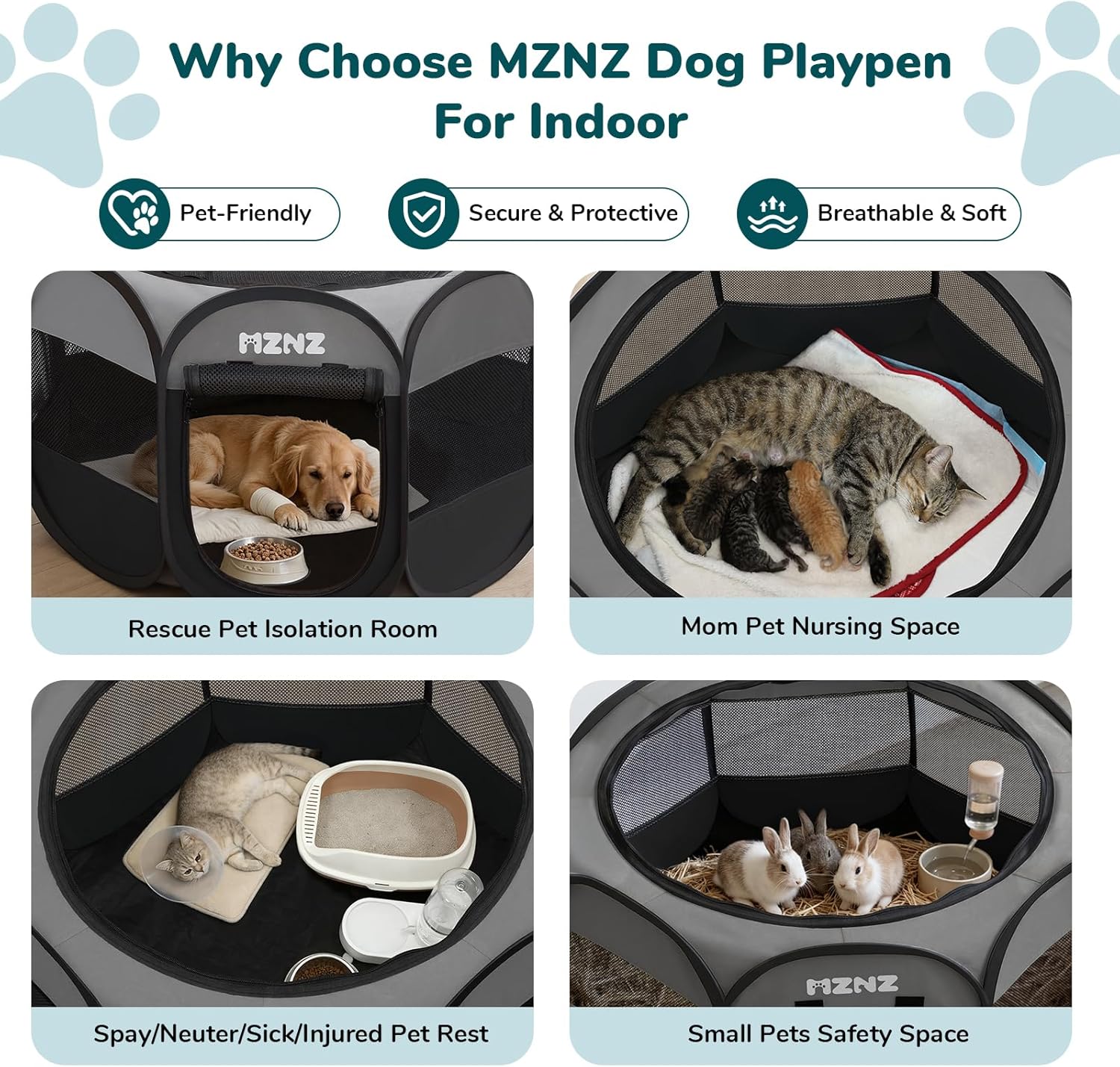 Dog Playpen, Portable Puppy Pet Crate Indoors for Small/Medium/Large Dogs Cats Rabbits, Foldable Dog Cage Enclosure for Outdoor, Pop Up Dogs Tent Kennel with Carrying Case, Dark Grey