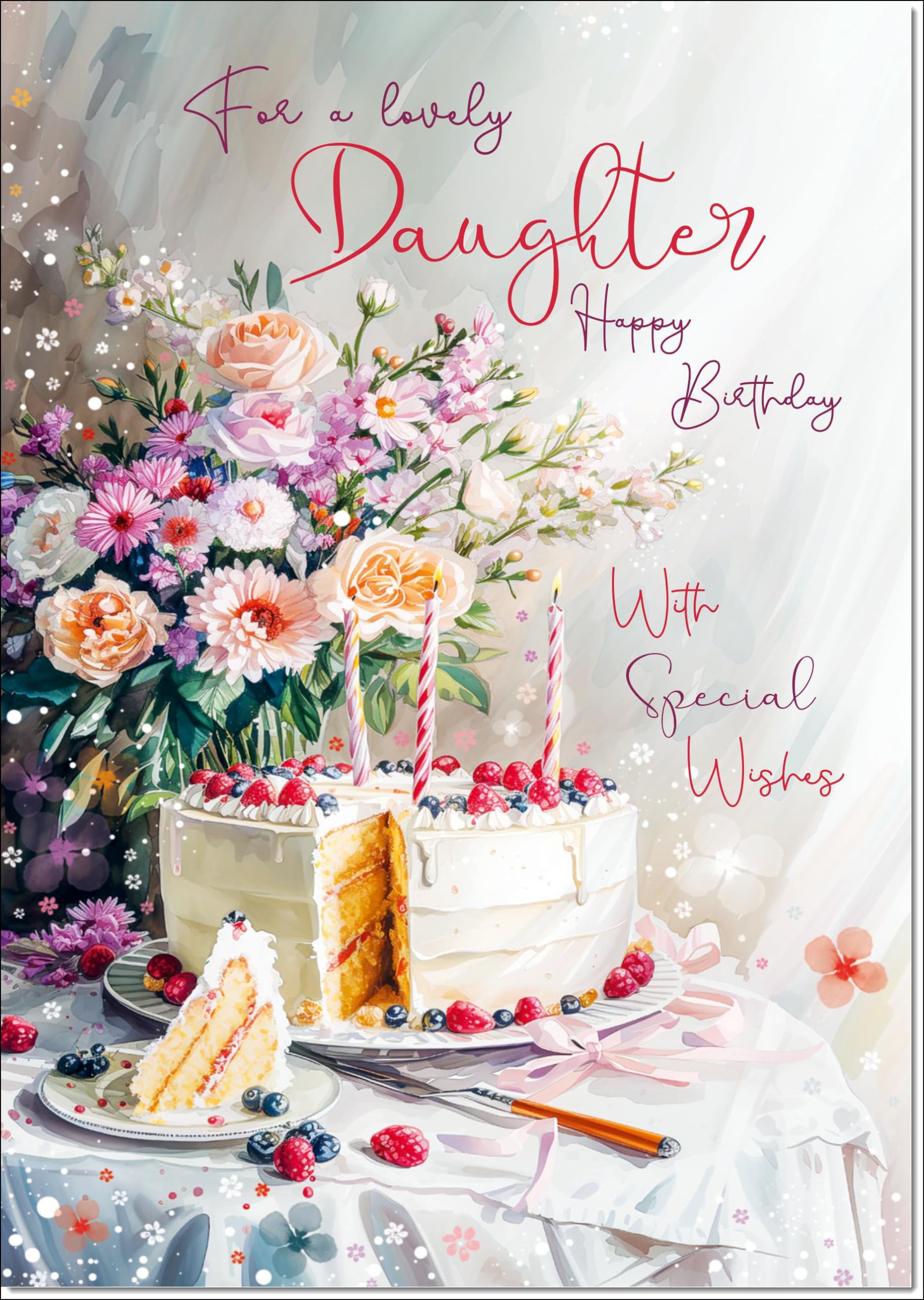 doodlecards Daughter Birthday Card Birthday Cake and Flowers Large A4 Size with Plain Envelope