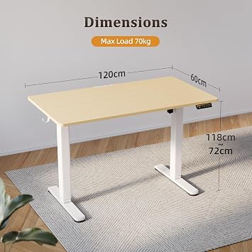 Claik's desk height adjustable Electrical height adjustable desk 120x60 cm Standing Height Adjustable Desk white frame / beige surface