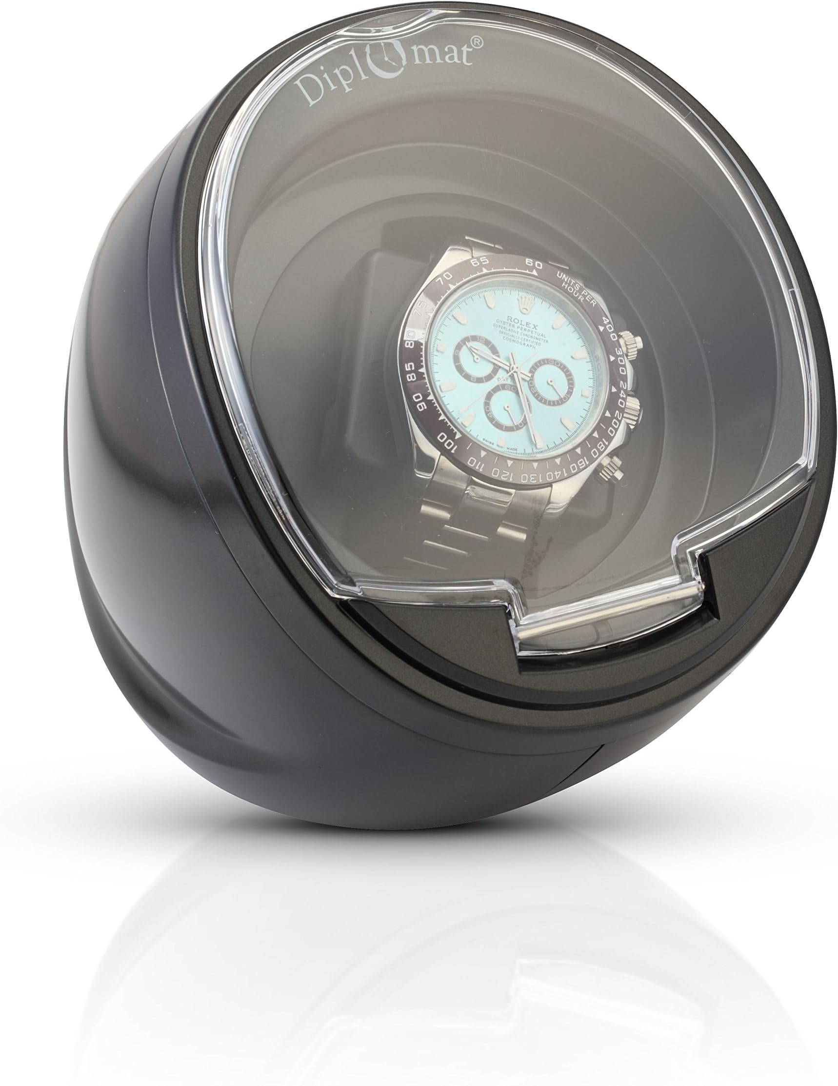 Diplomat Single Black Watch Winder with Built In IC Timer