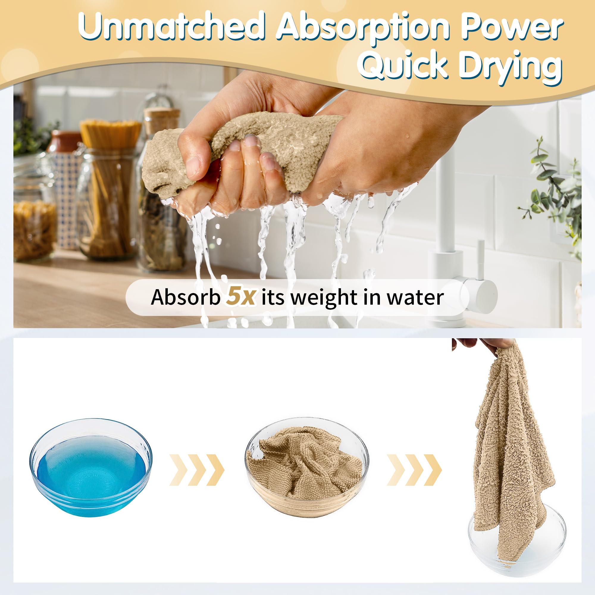 20 Pack Beige Microfiber Cleaning Cloth, Lint-Free Car Wash Towels, All-Purpose Absorbent Cleaning Rags for Housekeeping, Dust Cloth for Office, Mechanic, Automotive — view 6