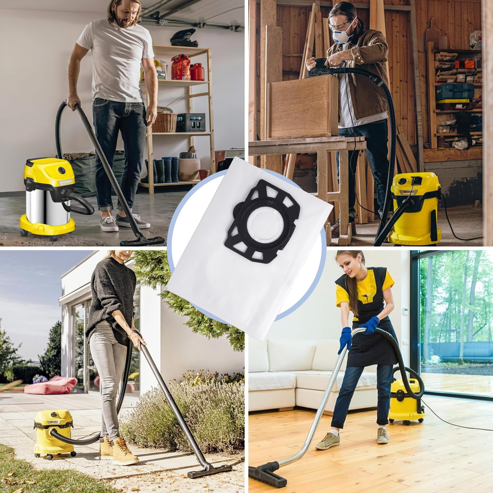 10 sacchetti per aspirapolvere Kärcher WD 2 Plus/WD3/KWD1/KWD2/KWD3/MV3/WD3.200-WD3.800M/SE4001/SE4002 | Sostituisce 2.863-314.0 | Compatibile con aspirapolvere a umido e secco