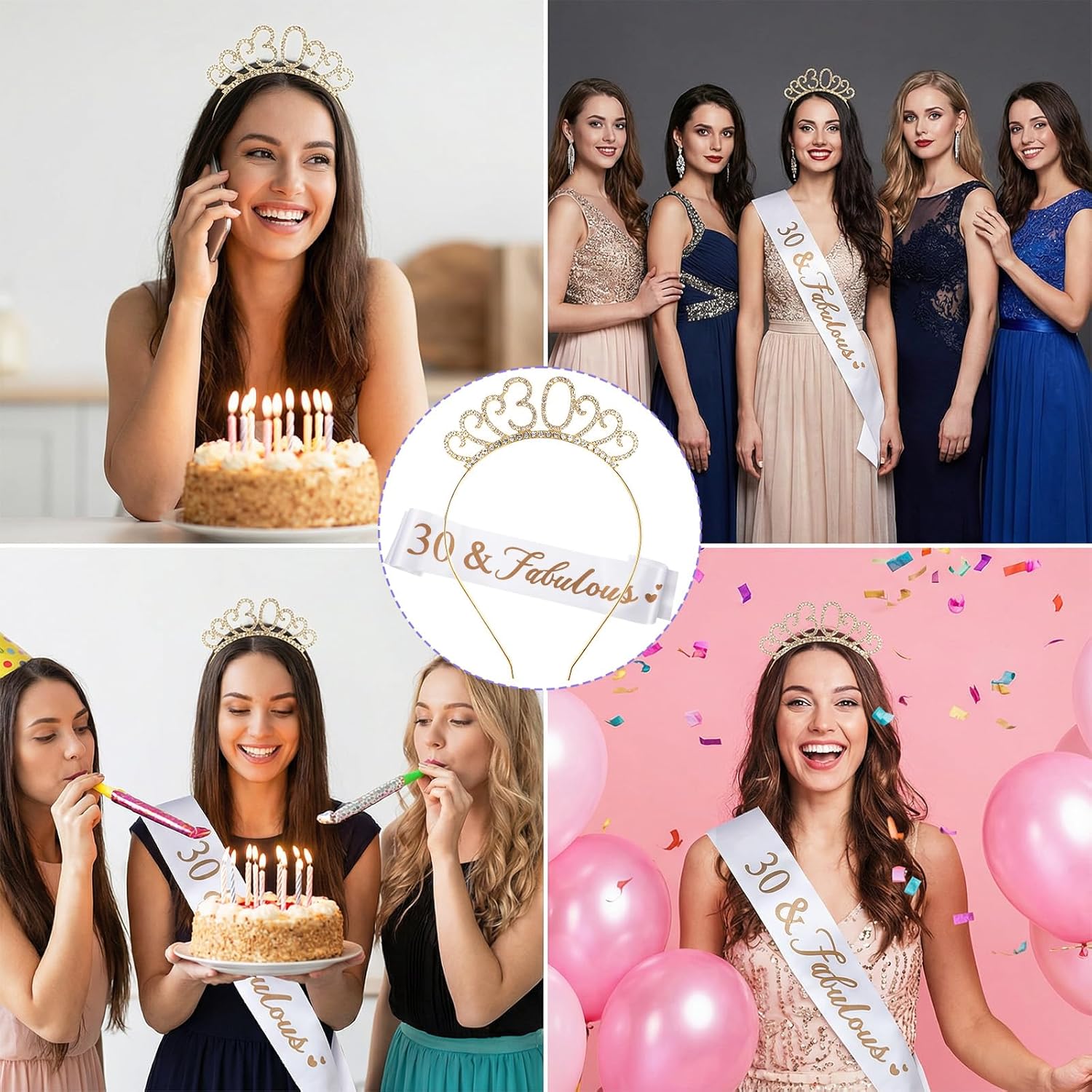 30th Birthday Women Decoration Sash and Tiara 30th Birthday Crown Sash Birthday Tiara Gold 30 & Fabulous Sash for Women Tiara Birthday Party Hen Night