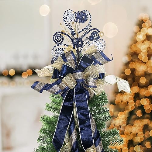 Lazo para decoración de árbol de Navidad, adorno de Navidad con cinta de terciopelo con purpurina, ramas brillantes para árbol de Navidad, adecuado