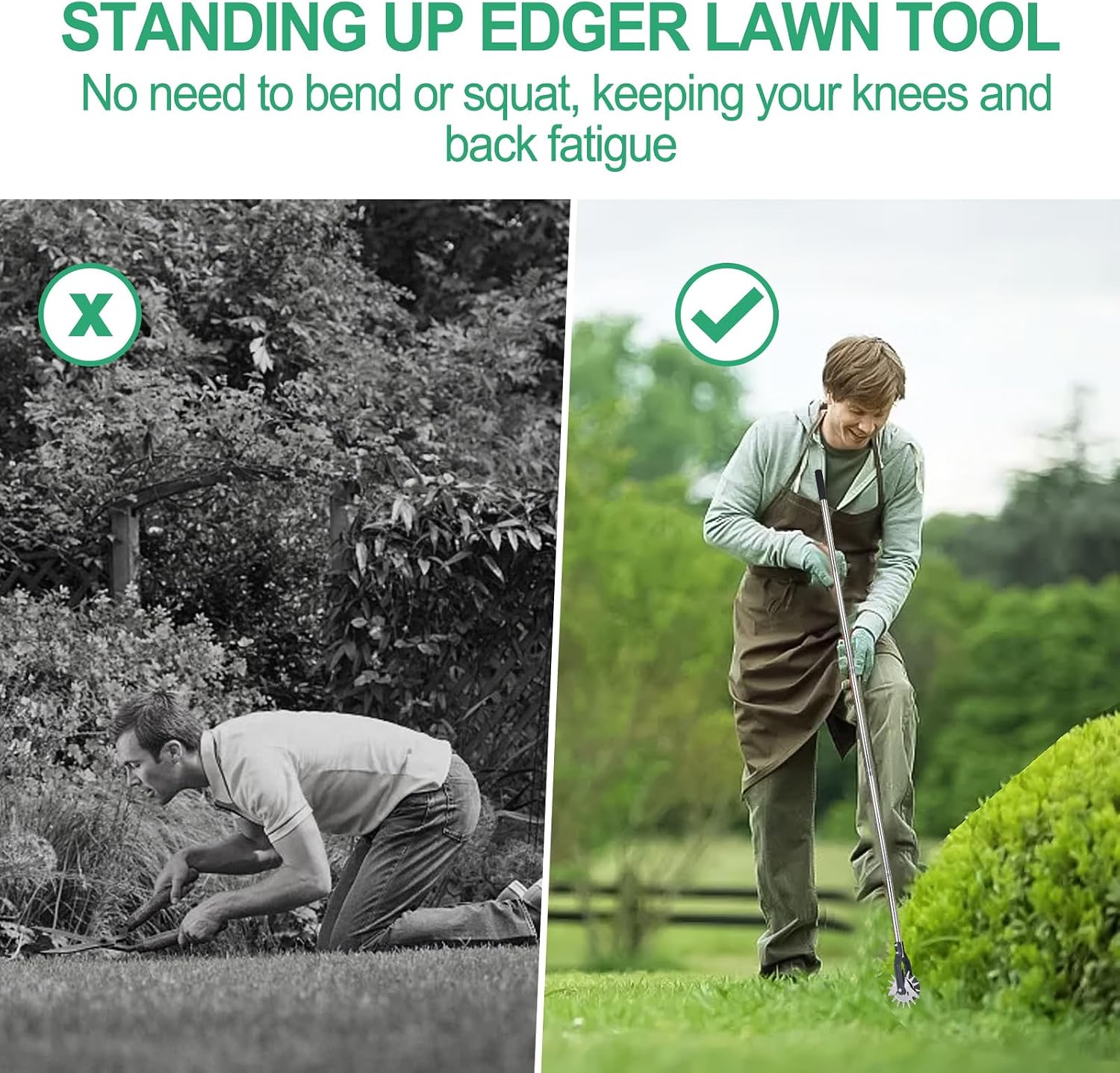 Wheel Rotary Edger, Adjustable 63” Manual Lawn Edger Tool with Gloves, Stainless Steel Trimmer for Sidewalk, Grass and Weed Edging, Ideal for Garden Landscaping and Yard Maintenance