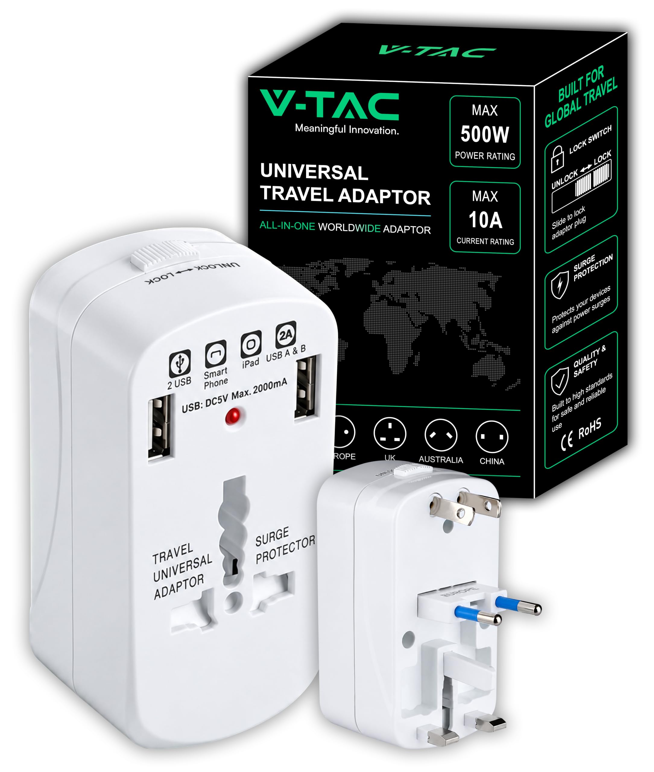 VAMAPOWO Adattatore Universale da Viaggio con 2 USB-C e 2 USB-A (PD 20W) — immagine 14 di 14