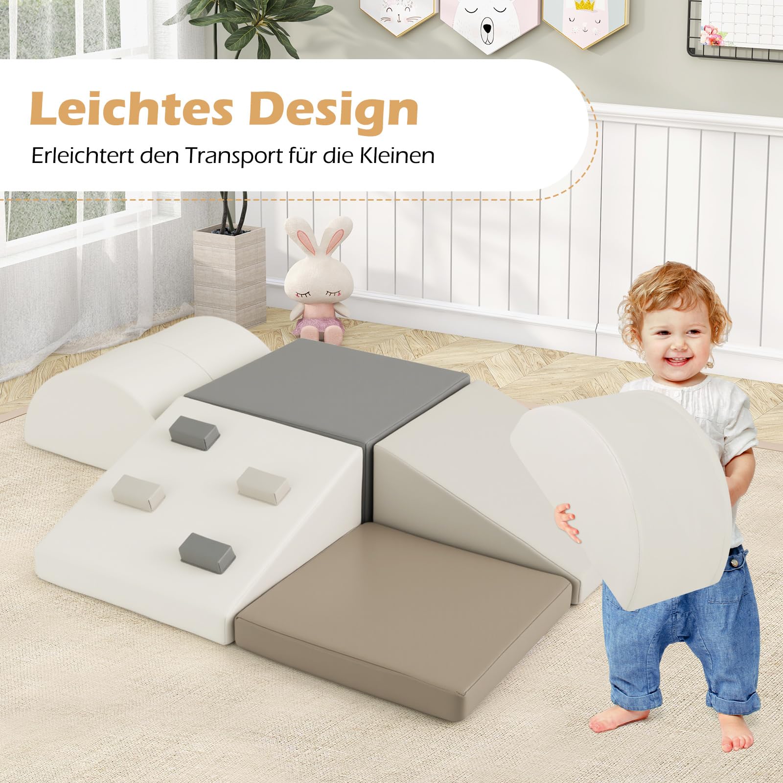 COSTWAY 6 TLG. Schamstoff Bausteine Kinder, Softbausteine mit Kletterfelsen zum Klettern & Krabbeln, Riesenbausteine aus Schaumstoff, Großbausteine Kletterblöcke für Innenbereich (Weiß)