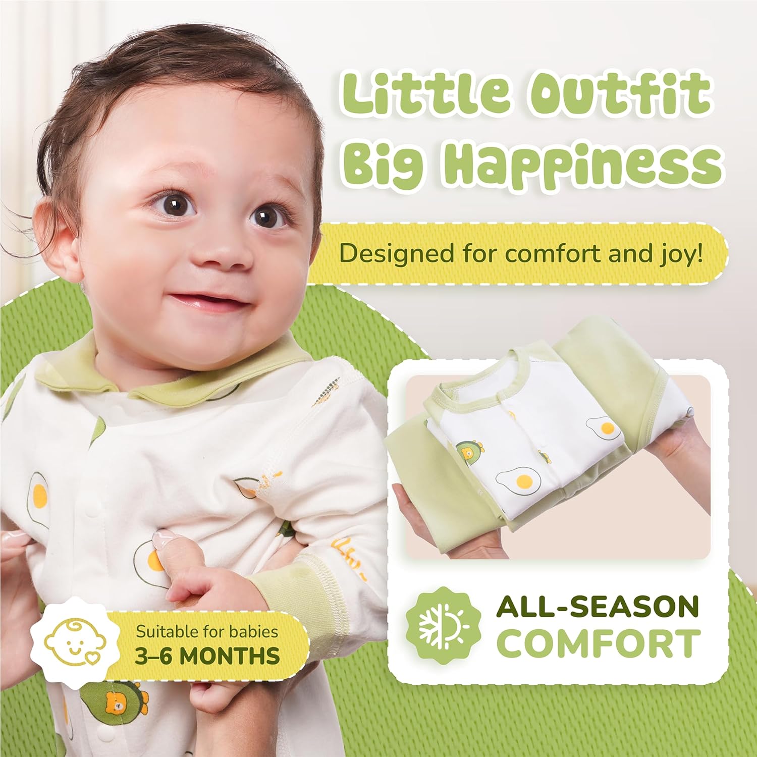 Neo Life 22-Piece Organic Cotton Newborn Gift Set with Keepsake Box, Avocado Print, All-Season, Unisex 3–6 Months