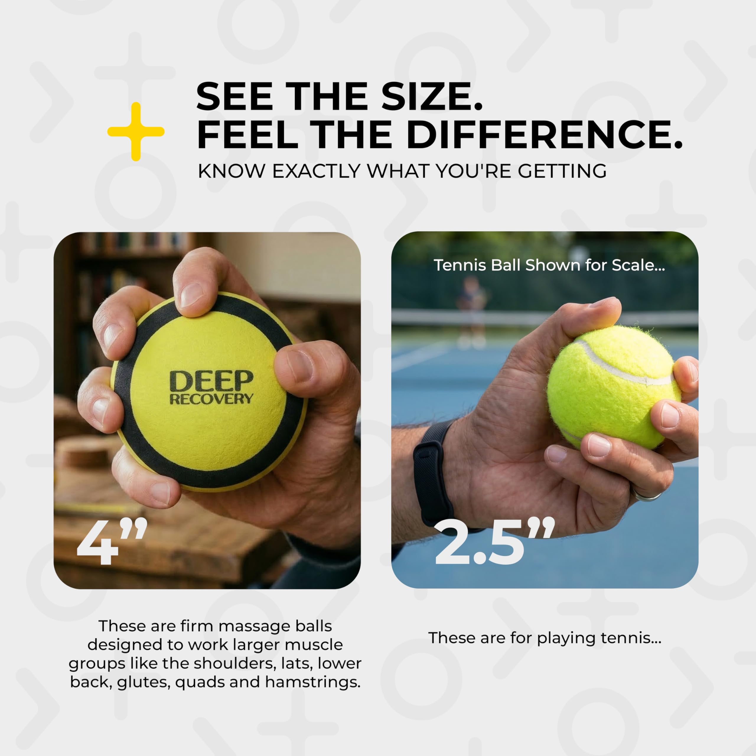 Deep Recovery Juego de pelotas de masaje de yoga firmes de 4 pulgadas – Terapia de bola de punto gatillo para movilidad y alivio de tejido profundo – Bolas de liberación miofascial de espuma para pies