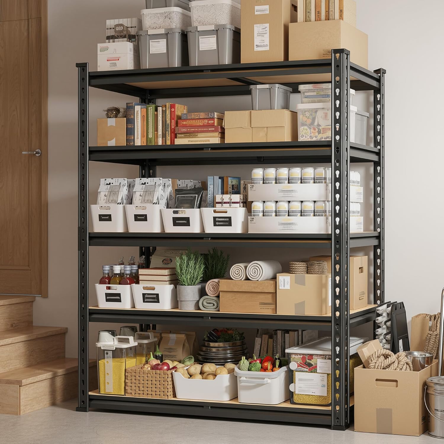 REIBII Set of 2 Garage Shelving, 2015LBS Adjustable Metal Shelving, 5 Tier Storage Shelves for Garage, Pantry, Kitchen, Basement 72.1" H x 35.54" W x 15.75" D Heavy Duty Shelving Unit