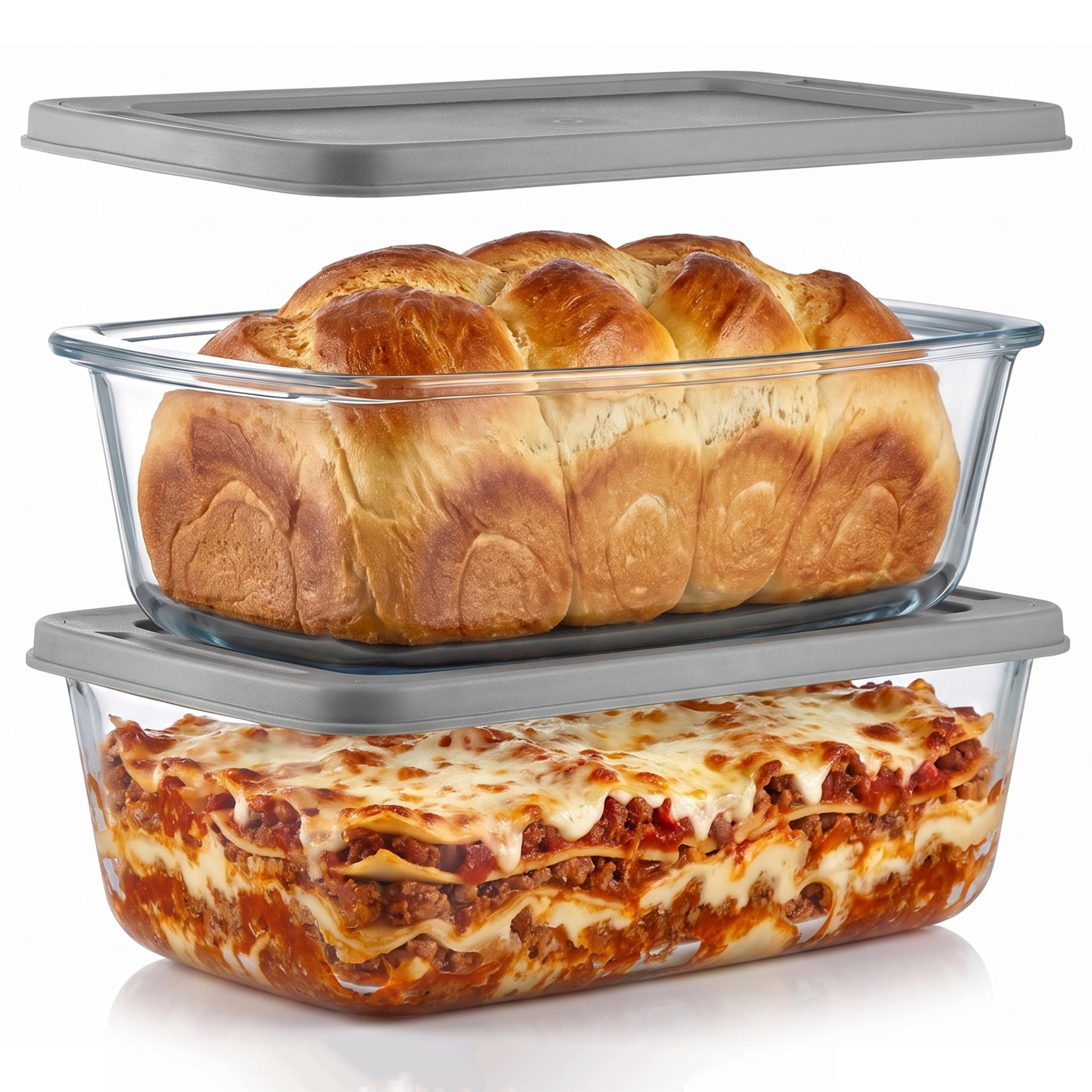 NutriChef Glas Brotbackform Mit Deckel 2er Set 1,8 L – Borosilikat Kastenform Luftdicht Stapelbar Für Backen, Aufbewahren und Meal Prep, Farblos Küche, Haushalt & Wohnen