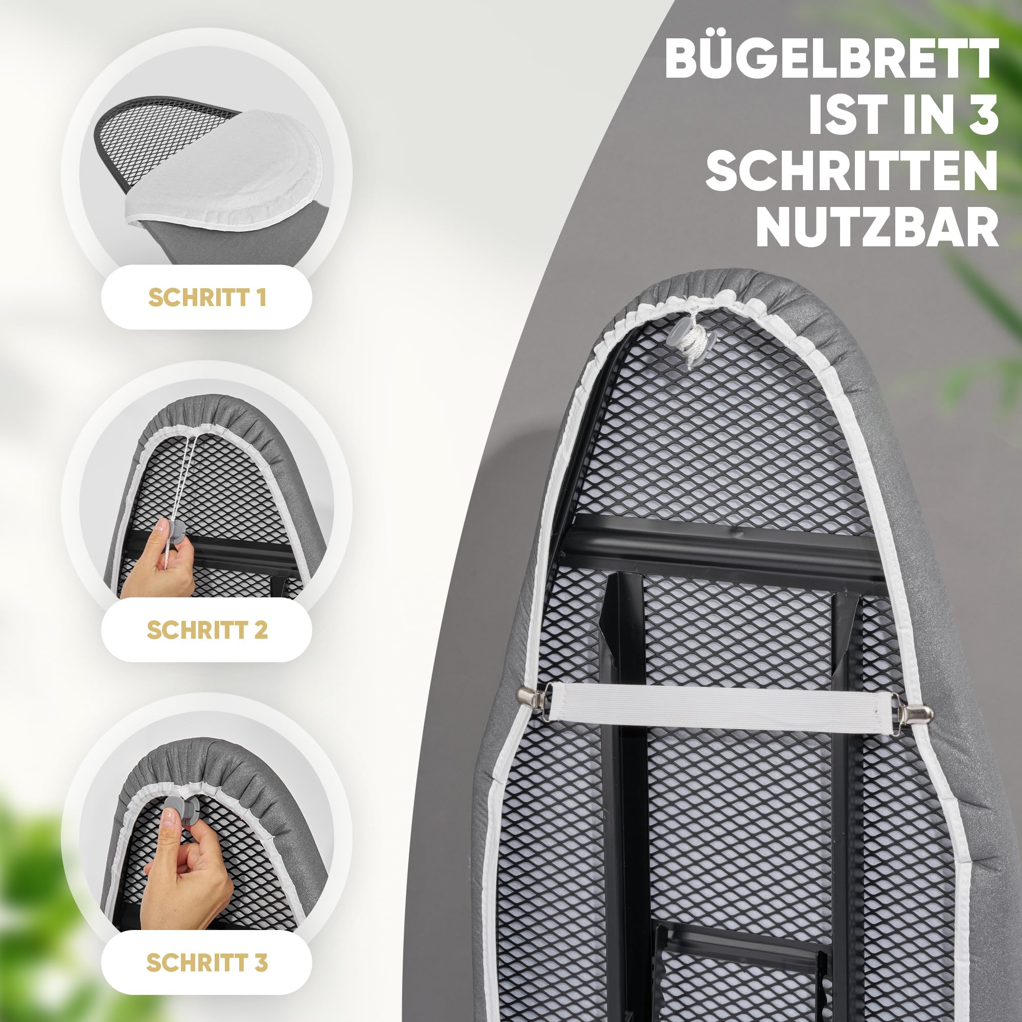 Avieto XXL Bügelbrett 124x43 cm für Dampfbügeleisen und Normale Bügeleisen | Bezug 5 Lagig Dampdurchlässig Hitzreflectierend GlideCharge & Park Place