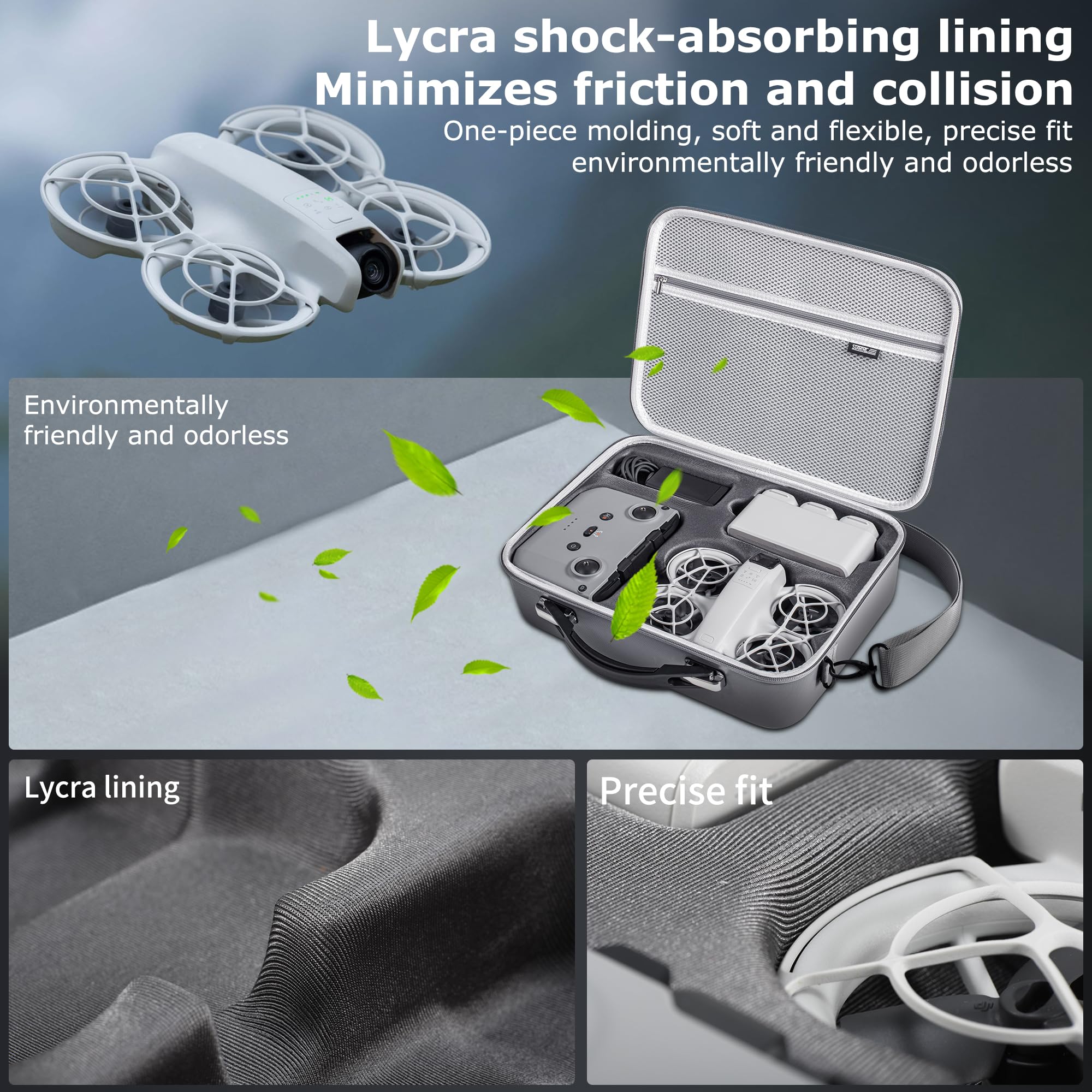 Étui De Transport Imperméable Pour DJI NEO2 - Cuir Synthétique, Design Élégant Noir/Gris, Compact