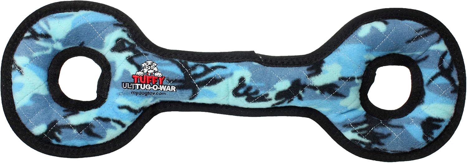 TUFFY - World's Tuffest Soft Dog Toy - Ultimate Tug-O-War-Squeakers-Multiple Layers. Made Durable, Strong & Tough. Interactive Play (Tug, Toss & Fetch).Machine Washable & Floats. (Camo Blue 2 Pack)