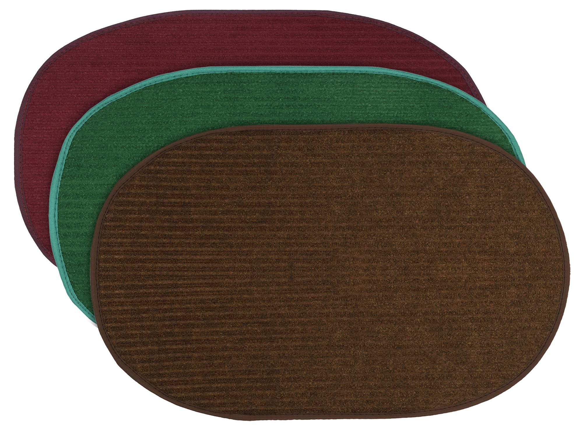 Kuber Industries Oval Shape Durable Microfiber Door Mat, Heavy Duty Doormat,(Set of 3, 14'' x 23'', Maroon & Green & Brown)-KUBMART12139