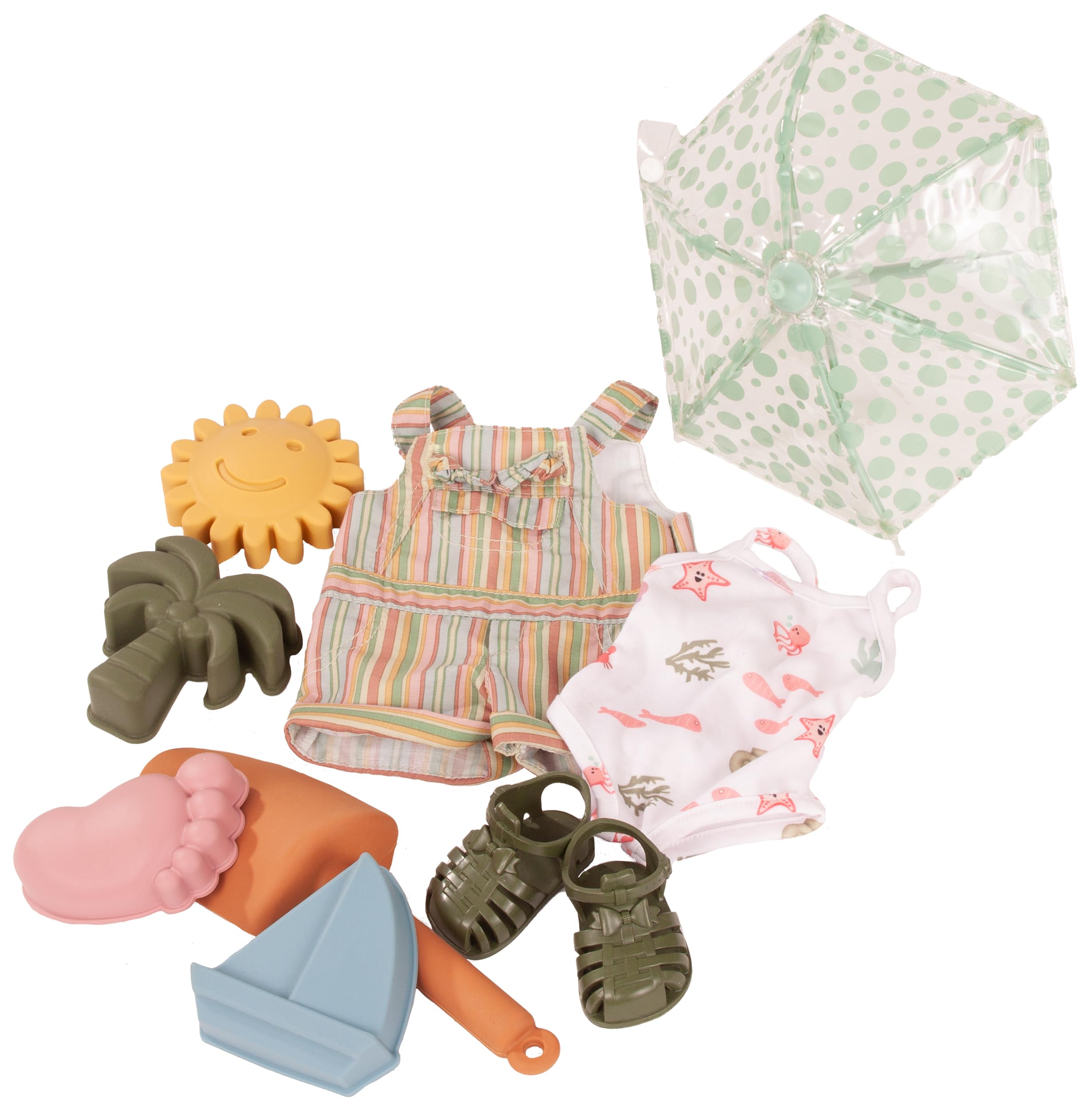 Götz 2559012 Hannah Every Season Puppe 50 cm Stehpuppe 18-TLG | für Kinder ab 3 Jahren, braune Haare, braune Augen, Saisonoutfits, Regenschirm, Sandspielzeug, frisierbar, Vinylhartkörper
