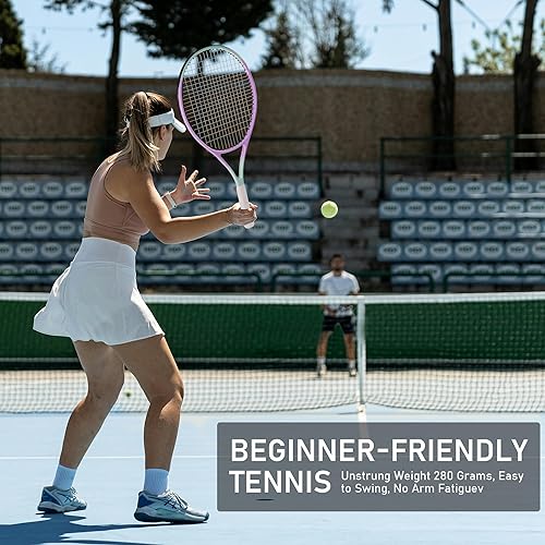 Miniatura 4 de OGEENIER Juego de raquetas de tenis de 27 pulgadas para adultos, raquetas de tenis preencordadas para principiantes, juego de tenis recreativo para