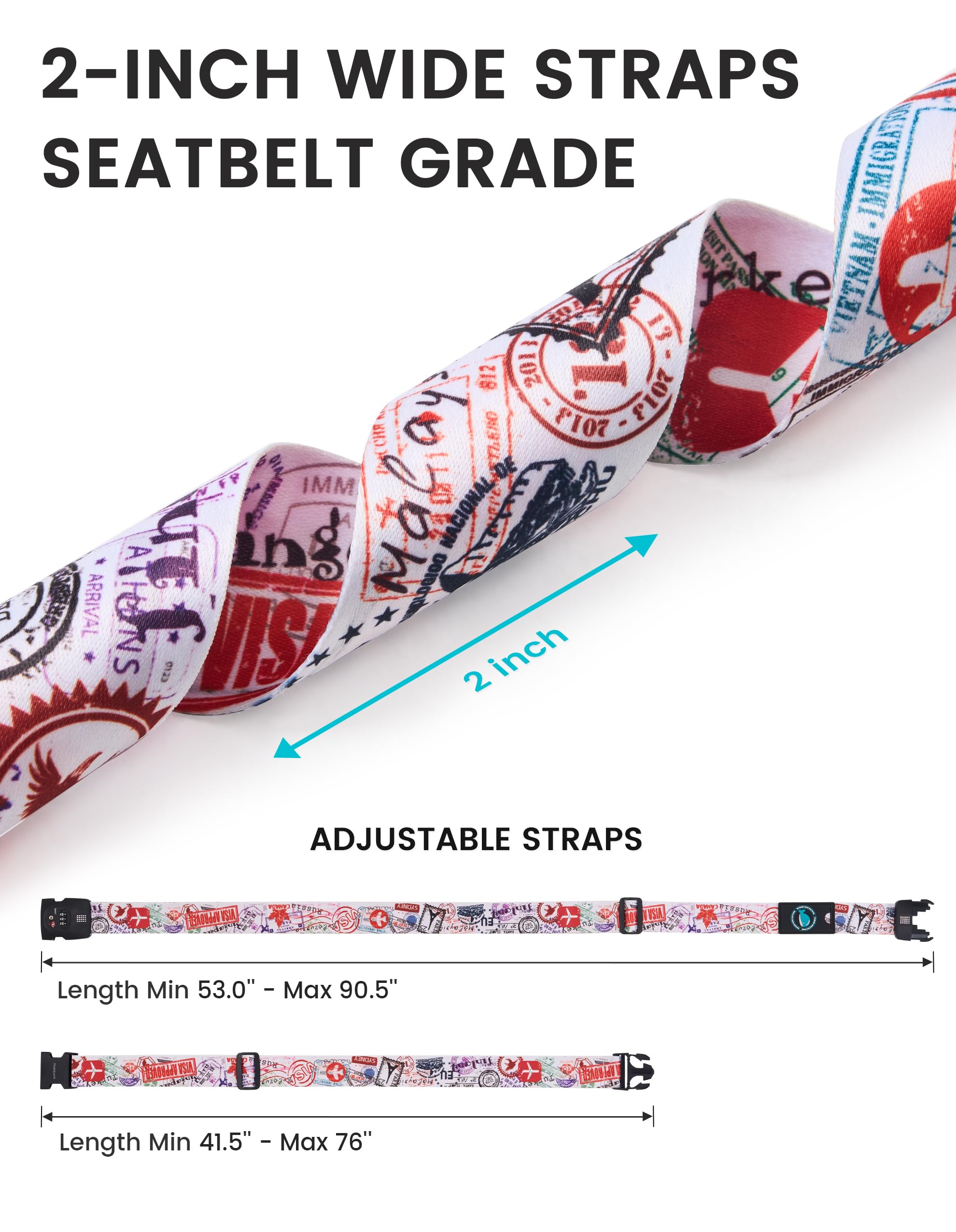 Travelkin Gepäckgurte für Koffer, TSA-geprüft, Koffergurte TSA-geprüft, Gepäckgurt mit TSA-Schloss, passend für 45,7–81,3 cm große Koffer