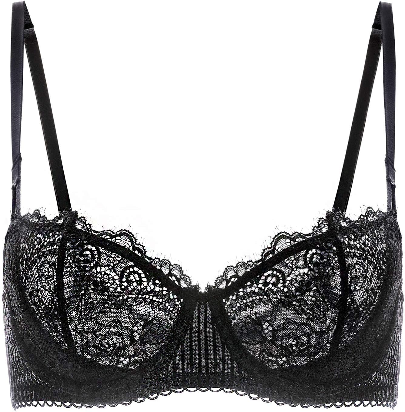 DOBREVAWomen's Sexy Lace Push Up Bra with Underwire Transparent Balconette Bra Unlined