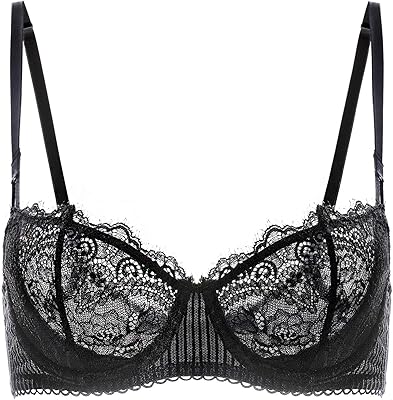DOBREVA Women's Sexy Lace Push Up Plus Size Bra Sheer Balconette Underwire Unlined