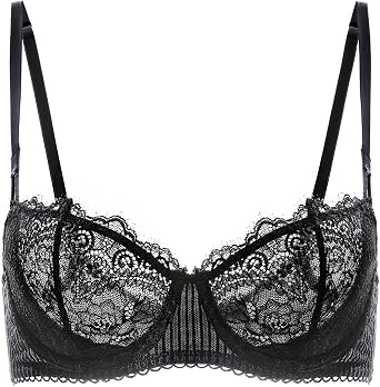 DOBREVA Womens Sexy Lace Push Up Plus Size Bra Sheer Balconette Underwire Unlined