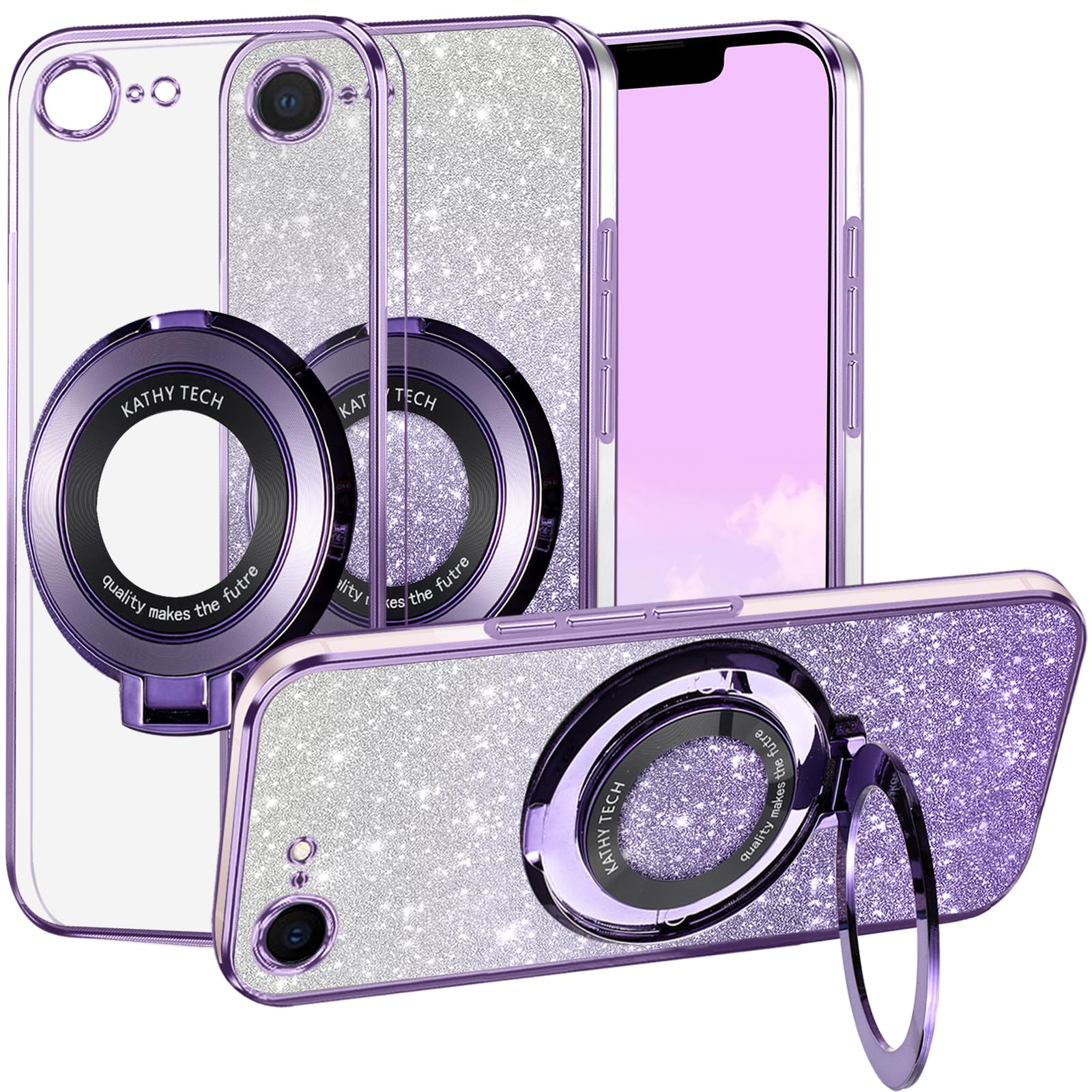 Coque iPhone 16e aimantée violette résolvant le problème de charge sans fil avec support intégré - 8