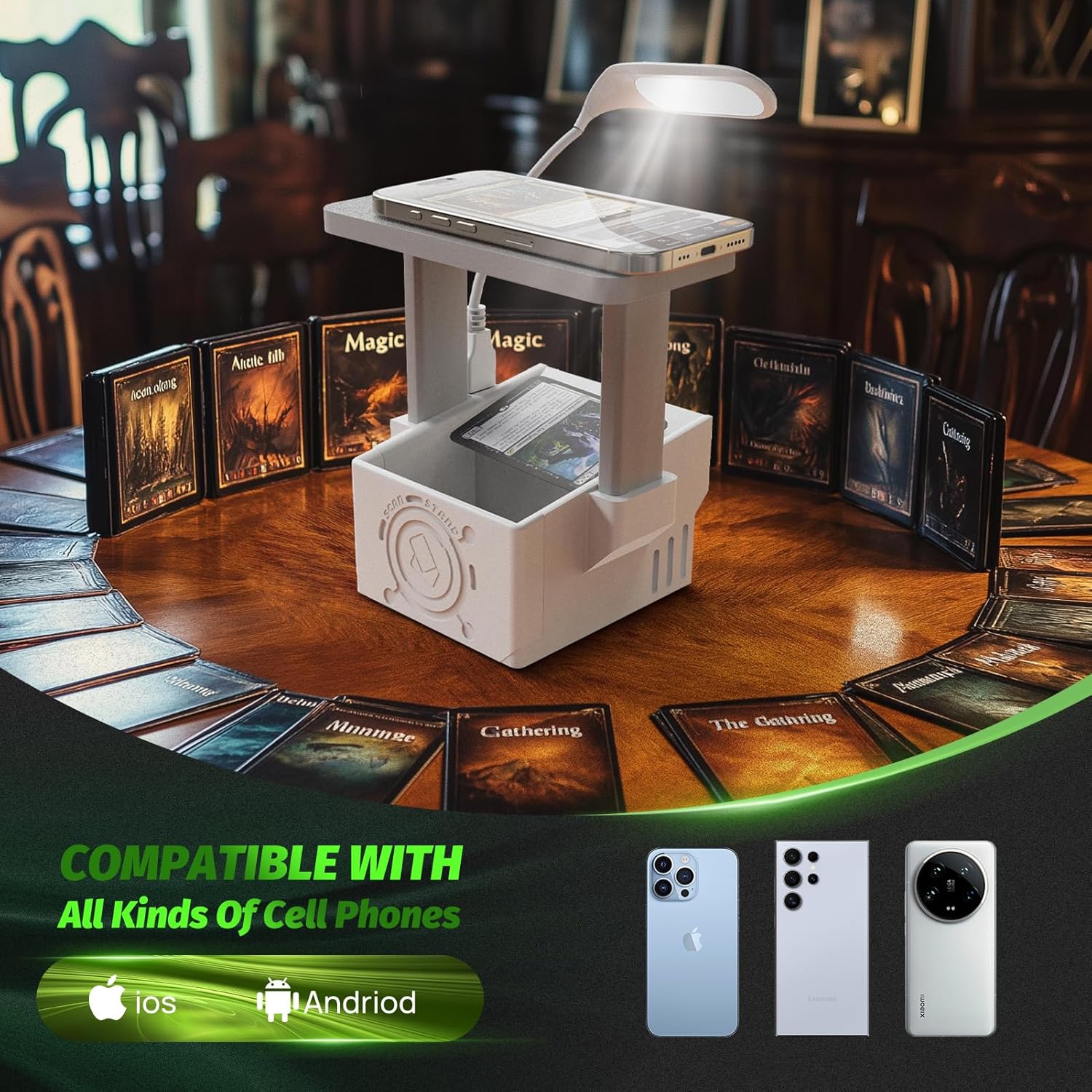 Card Scanner Pro for Trading Cards – MTG & TCG Card Scanner Stand with LED Light and Magnetic Base, Quickly Scan and Price Check Unsleeved Collectible Cards, Compatible with ManaBox App