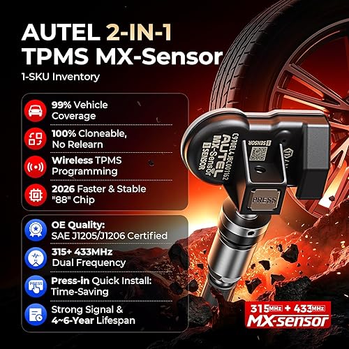 Miniatura 2 de Autel Sensor TPMS 1 sensor, válvula de metal MX-Sensor 315 MHz + 433 MHz, programable universal especialmente diseñado para reemplazo de sensores