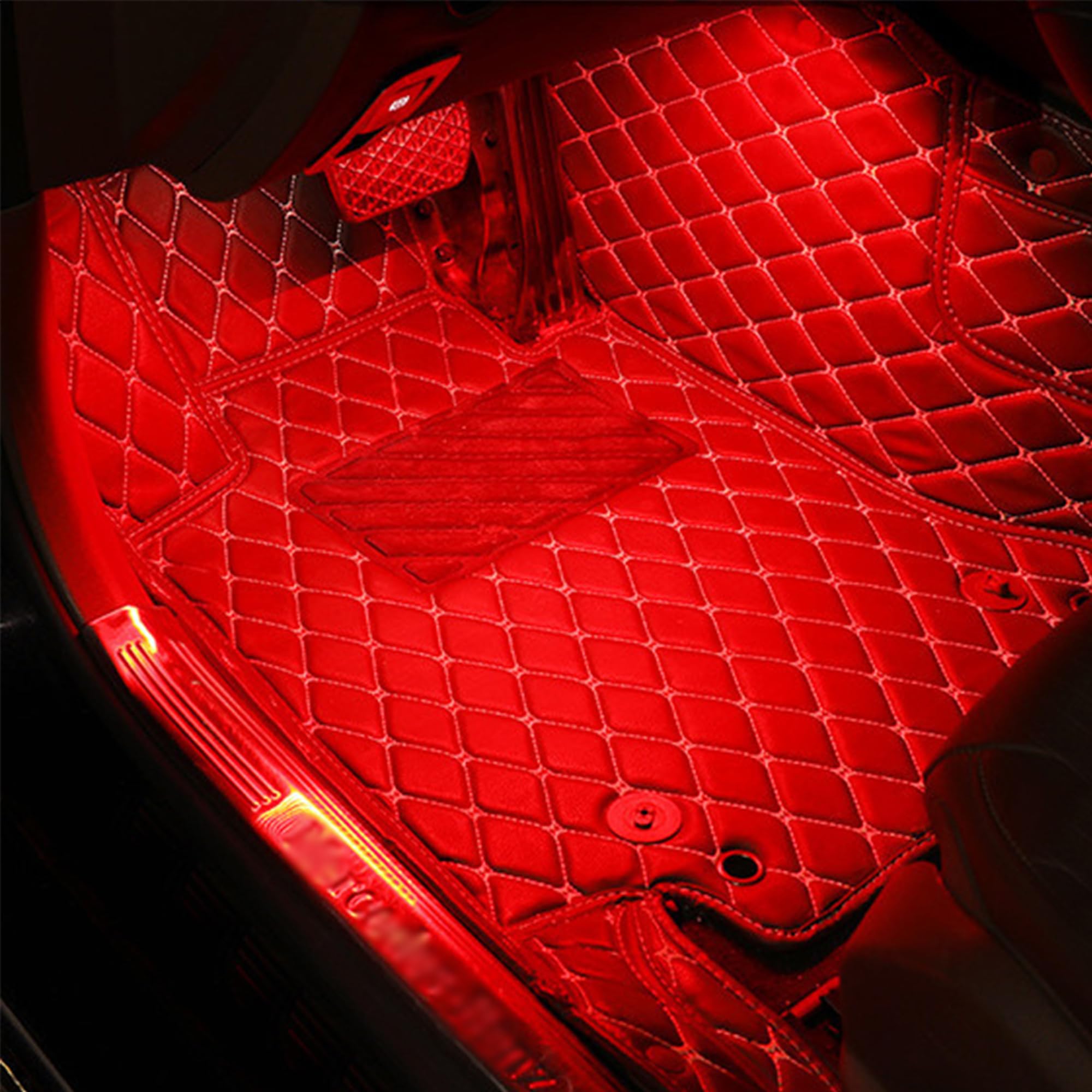 QAUBEN RGB Car Footwell Ambient Lighting Kit 16.7 Millions Colors Sound Active Music Sync APP Control + RF Remote Controller DC Line Car Interior Multicolored Footwell Atmosphere Light DC 12V