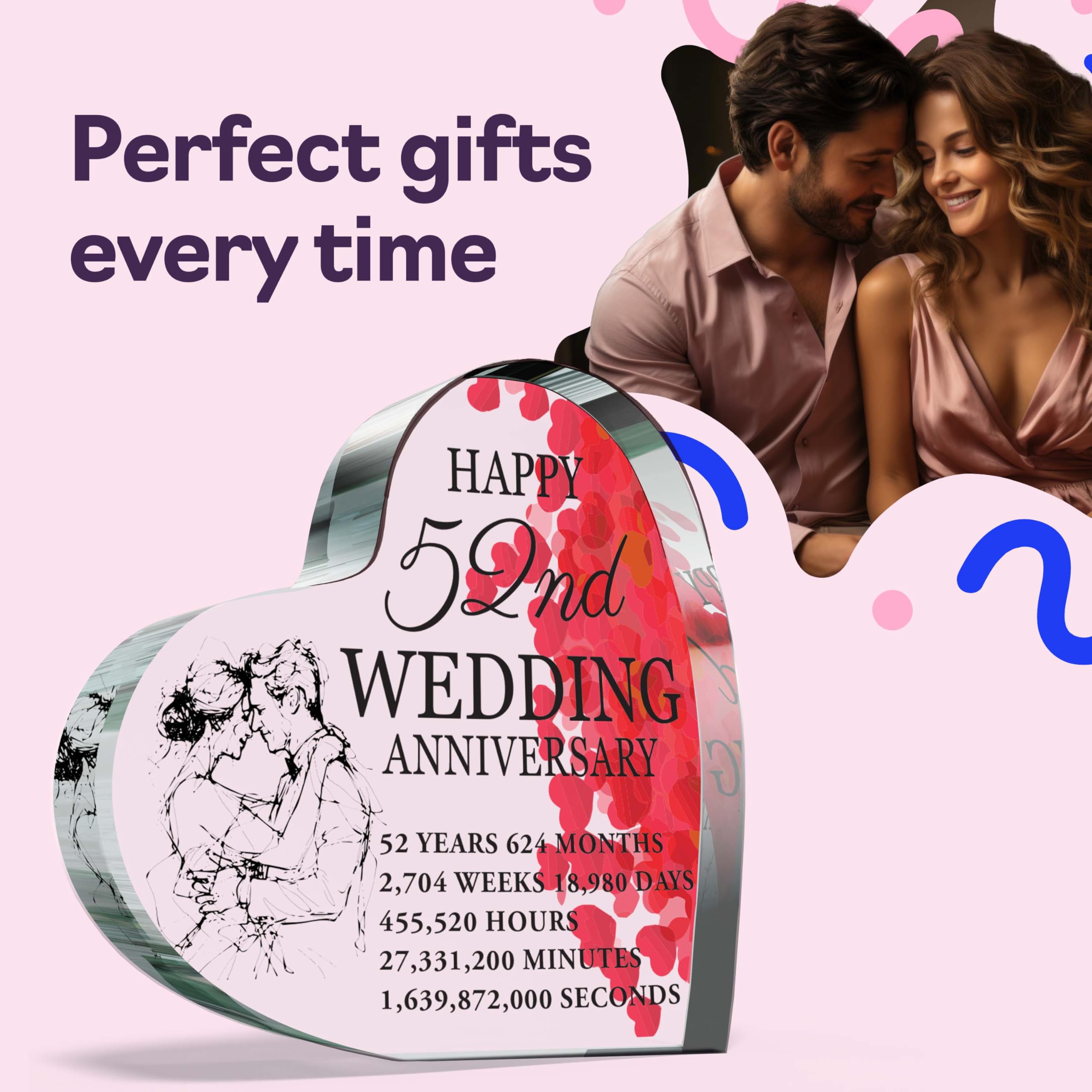 52nd Anniversary Plaque Gifts for Wife Husband, Happy 52nd Wedding Anniversary - Image 2