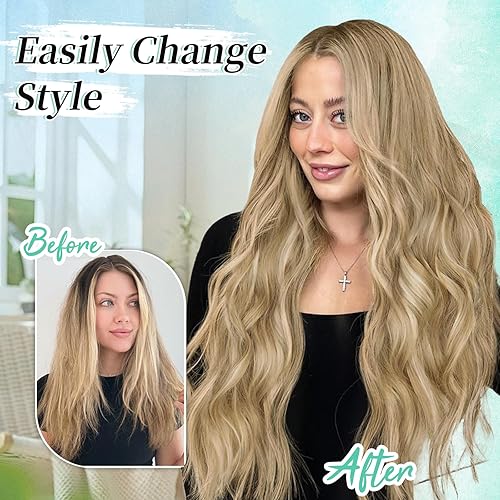 Miniatura 229 de KooKaStyle Extensiones de cabello rubio playa con clip, extensiones de cabello sintético largo ondulado y grueso, 4 piezas de 20 pulgadas para mujer