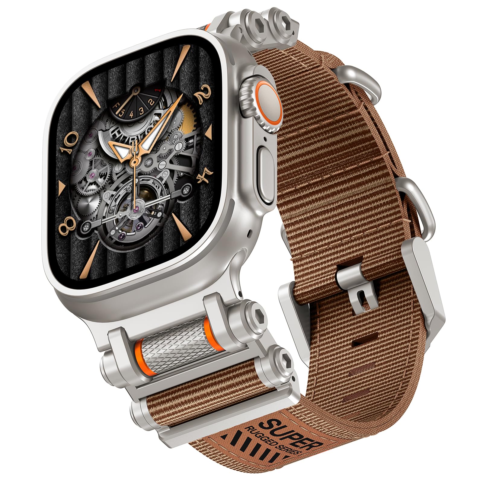 Photo 1 of TAURI Nylon for Apple Watch Ultra 3/2 Bands 49mm, Rugged Nylon Braided Strap & Stainless Steel Metal Connector – Adjustable iWatch Ultra Men's Woven Sport Band, Brown