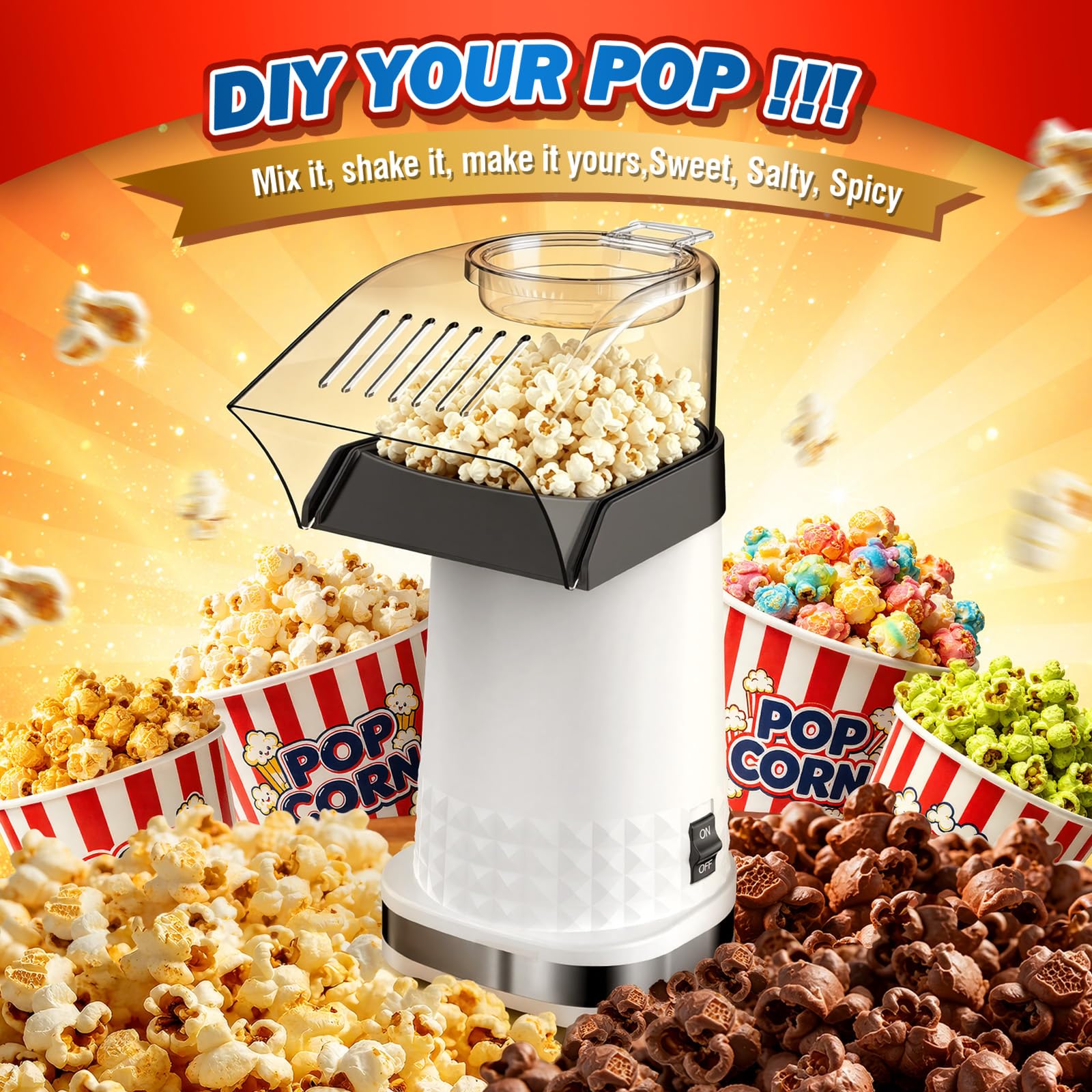 Popcorn ad aria calda da 4,5 litri, macchina per popcorn sana senza olio, con vassoio per la fusione del burro, misurino e interruttore one-touch, macchina per popcorn certificata ETL per casa, serata