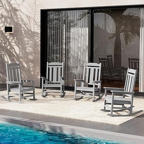 Vista 109 de SERWALL Mecedora de gran tamaño para exteriores, silla mecedora al aire libre de HDPE, azul