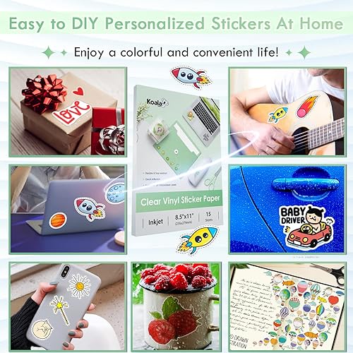 Miniatura 12 de Koala - Papel adhesivo de vinilo imprimible para impresora de inyección de tinta, 20 hojas de papel adhesivo blanco mate, papel adhesivo impermeable
