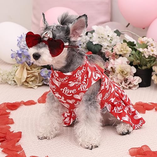 Miniatura 10 de CuteBone - Vestido de terciopelo para perro, cuello alto, falda de cachorro de búfalo rojo, traje de mascota, ropa de gato con lazo para el pelo
