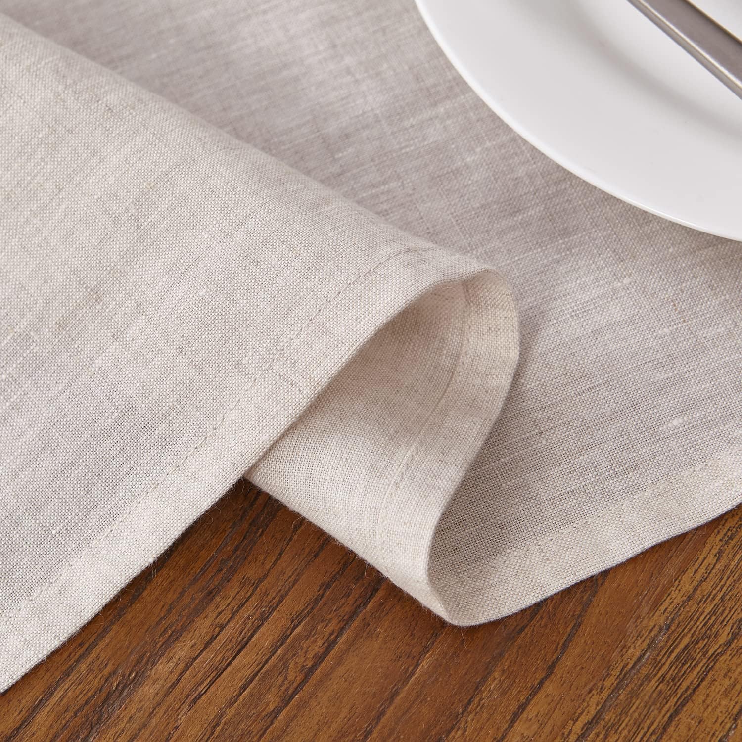 DAPU Pure Linen Tablecloth 100% French Natural Linen for Kitchen Dinning Tabletop (Rectangle/Oblong, Natural Linen, 60×84 Inch)