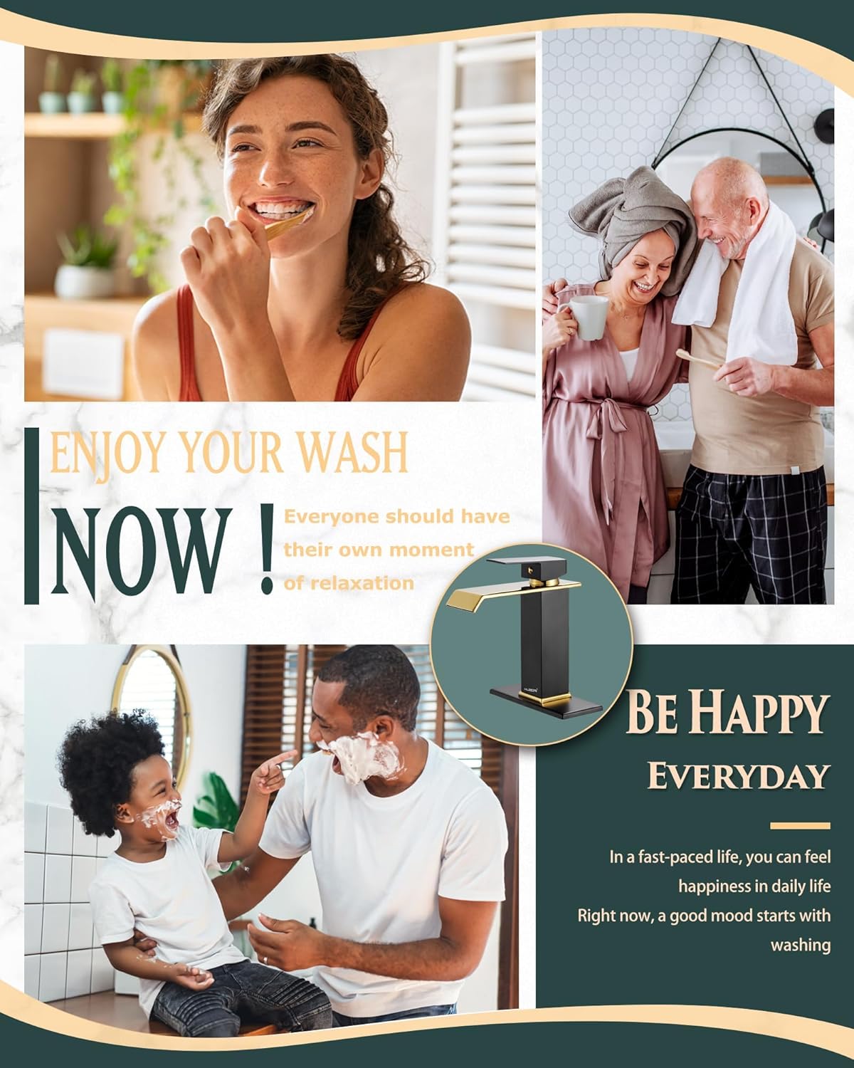 Black & Gold Waterfall Bathroom Sink Faucet – Single Hole 304 Stainless Steel Faucet with Metal Pop-Up Drain, Low-Profile Design for Modern Vanities​ - Image 9