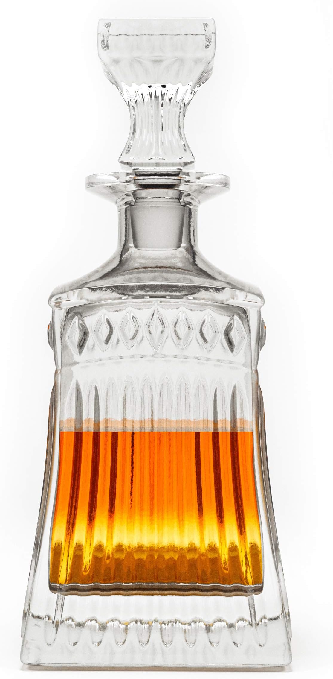 Striped Leaf Patterned Band Cut Premium Whiskey Crystal Glass Decanter & Glass Stopper, Cognac, Bourbon Bottle by Fine Occasion